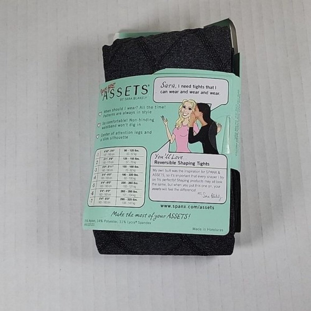 NWT Assets by Spanx Reversible Shaping Tights Flipside Diamond Black Size 5 - Picture 2 of 3